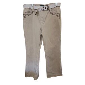 Lauren Jeans Co. Womens Beige Studded Jeans With Belt Size 14 Stretch